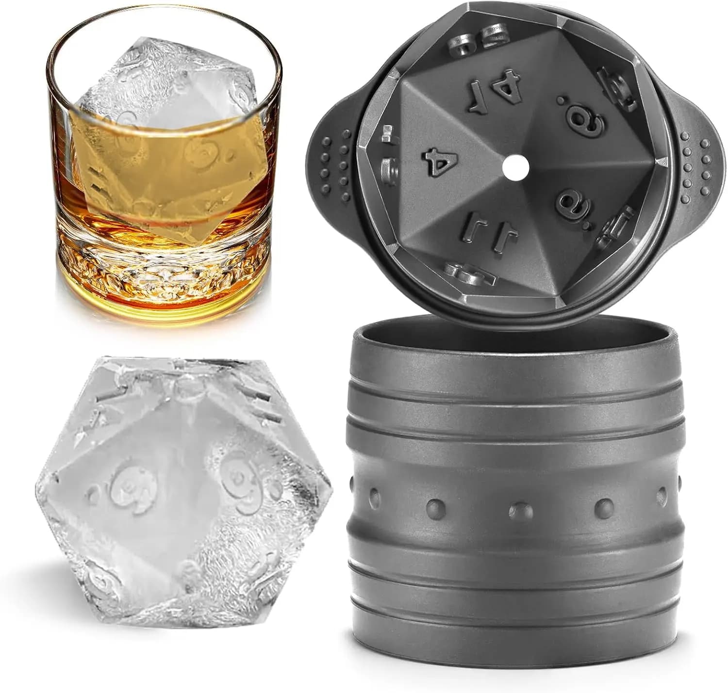 Stampo per ghiaccio a forma di dado D20 per regali a giocatori di DND, fantastici regali di Natale, grande vassoio in silicone per cubetti di ghiaccio per cocktail e whisky