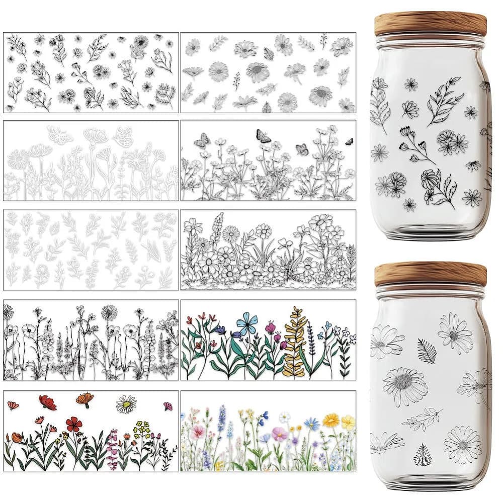 Carta Termotrasferibile in PVC per Sublimazione UV, per Tazze e Fiori, 110x240mm, 10 Stili, 1 pz/stile, 10 pz/set