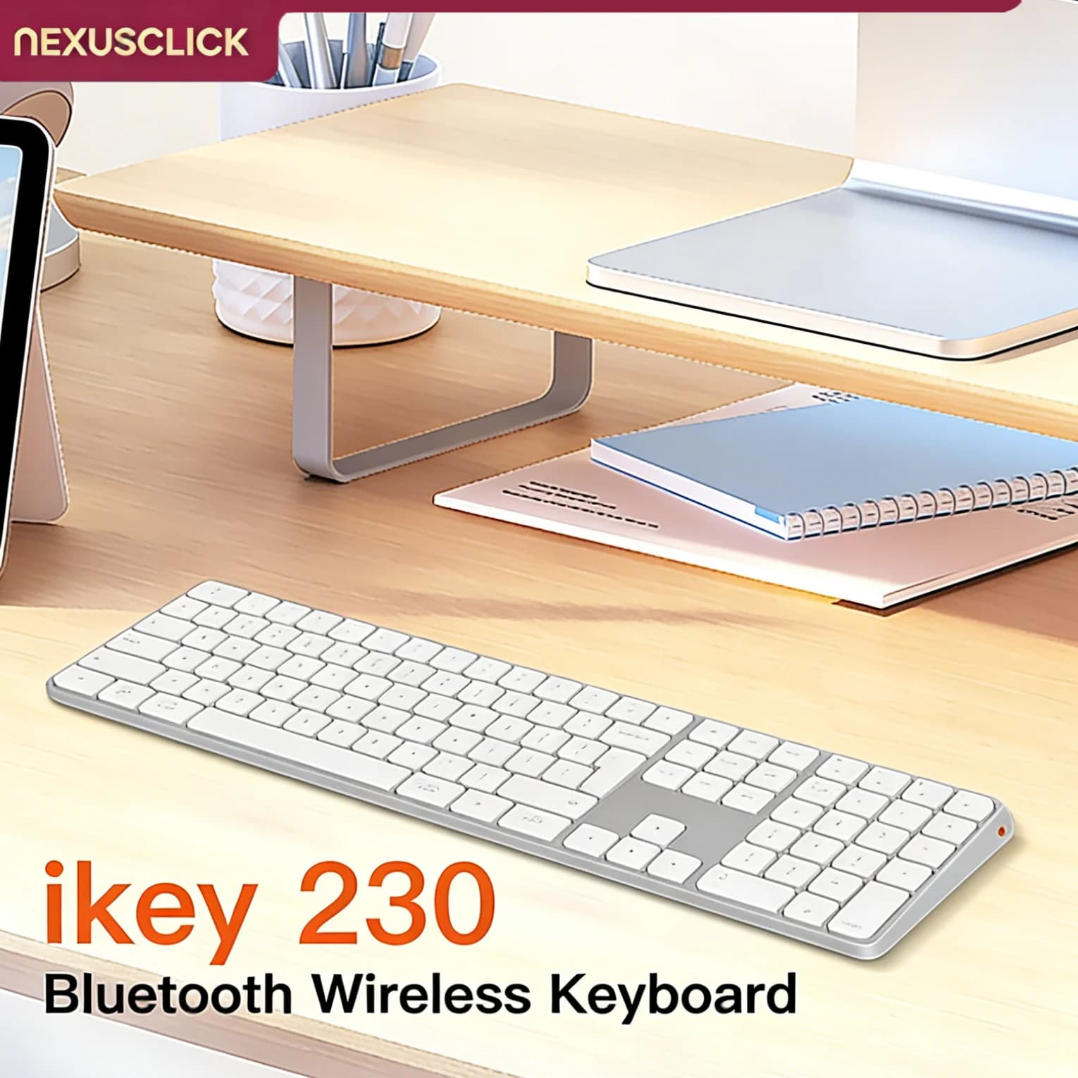 NexusClick 109 Keys Slim Dual Mode Wireless Keyboard,Scissor Silent Switch Type-C Charging Multi OS Keyboard for Windows Mac iOS