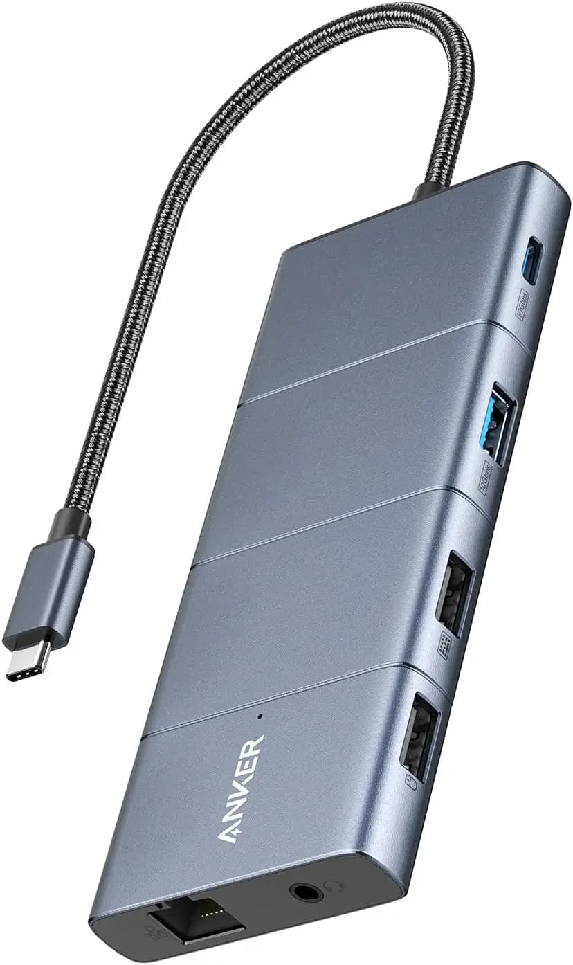 USB-C 11 in 1 hub with double monitor support, 10 Gbps ports, 85 W charging for laptop