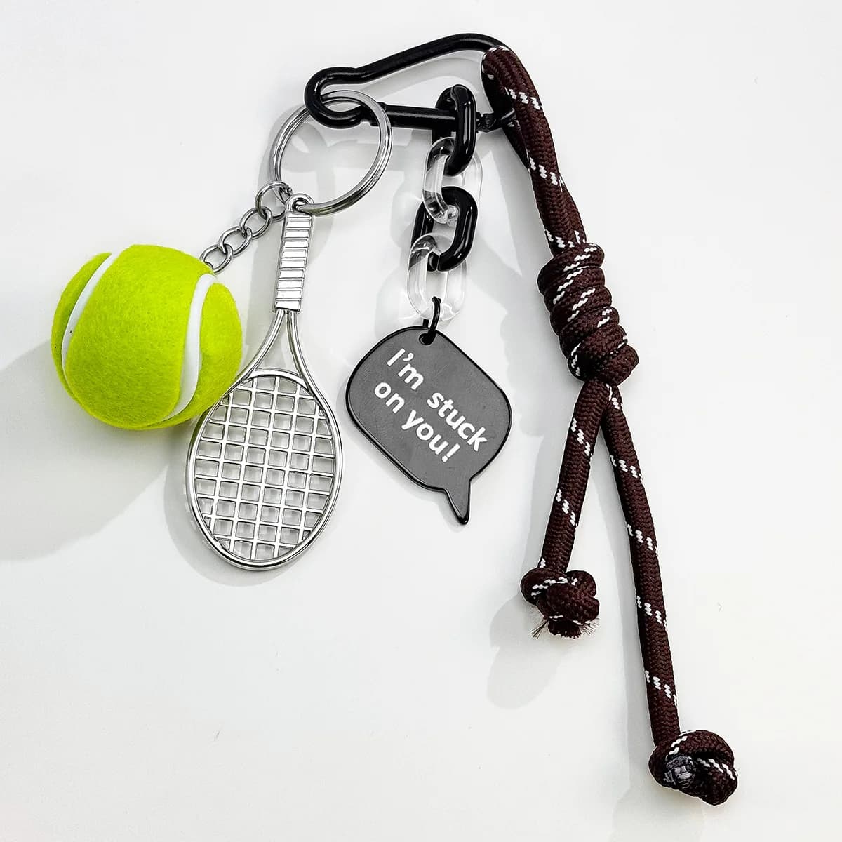 1pc Tennis Racket & Ball Keychain with Braided Lanyard Cute Tennis Lover Car Keyring Sports Bag Charm Pendant Gifts for Friends
