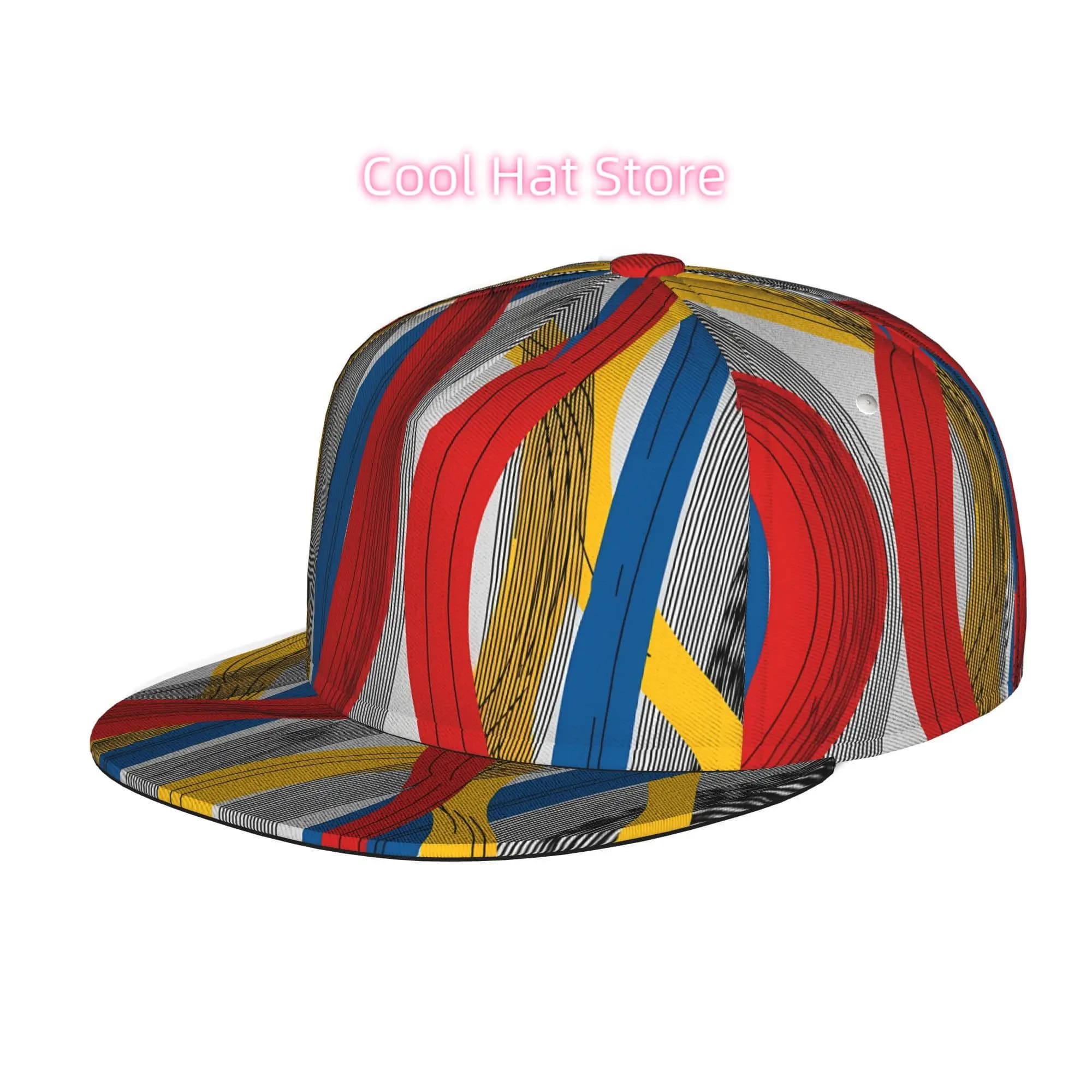 Colorful Lines Pattern, Men Women Unisex Flat Brim Baseball Cap, Hip Hop Streetwear Snapback Trucker Hat for Skateboarding Dance