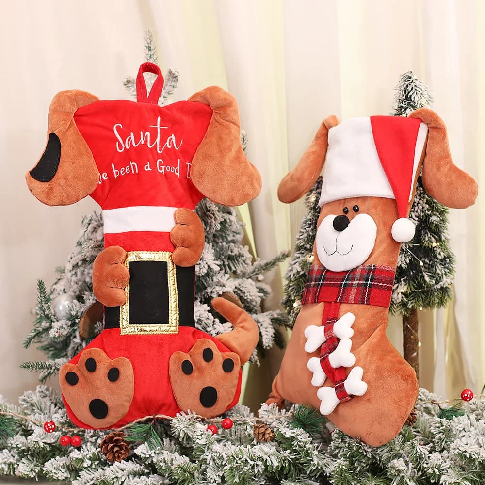 Ornamenti natalizi Calzini Cane Gatto Pendenti NATALE Collo di pelliccia Calzini a reticolo Decorazioni per l'albero di Natale Navidad All'ingrosso 2024