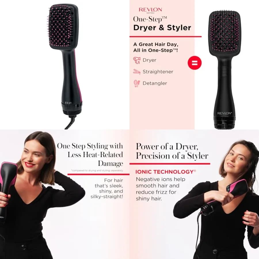 REVLON One-Step Hair Dryer and Styler, All-in-One Hair Brush Straightener for Salon-Quality Smooth and Straight Styles, Black