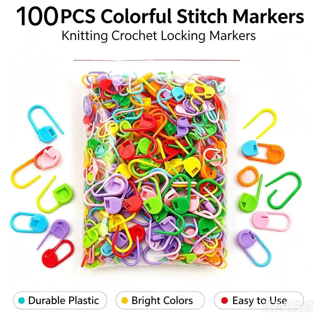 Multicolor Plastic Stitch Markers, Crochet Knitting Locking Clips, Anti-Unravel Safety Pins for DIY Yarn Weaving Craft