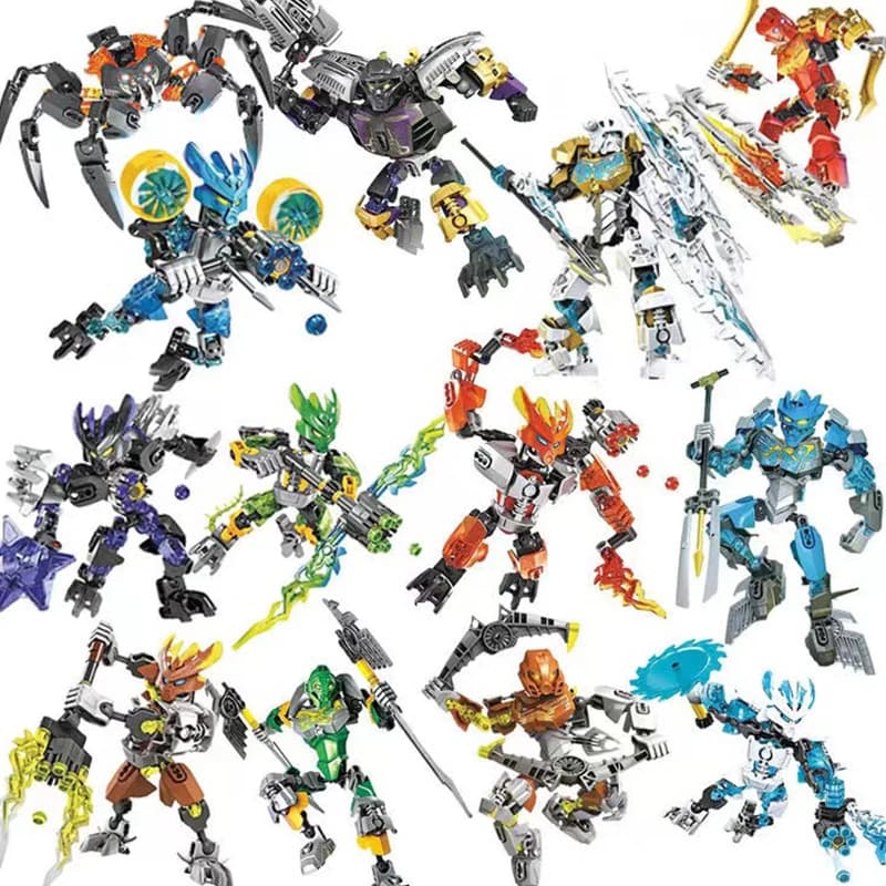 Maschera Dorata Bionicle Ice Master, Blocchi da Costruzione, Protettore Kopaka, Action Figure Anime, Soldato Robot, Mattoncini Giocattolo per Ragazzi, Regali