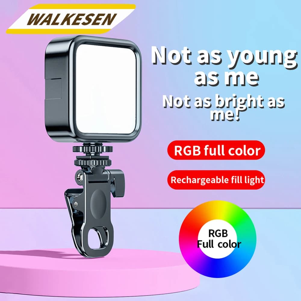 Portable Video Filling Light for Camera Phone Portable Selfie Photo Adjustable Filling Light Pocket With Clamp Selfie Stick