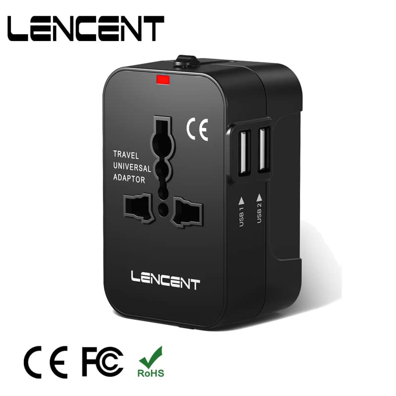 Adattatore da viaggio LENCENT adattatore di alimentazione universale internazionale All-in-one con 2 caricabatterie da muro USB in tutto il mondo per US UK EU AU Travel