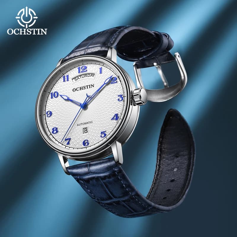 OCHSTIN automatico Self Wind Mens Army Watch Auto Date Day cinturino in pelle orologio da polso meccanico abito da lavoro orologio militare maschile