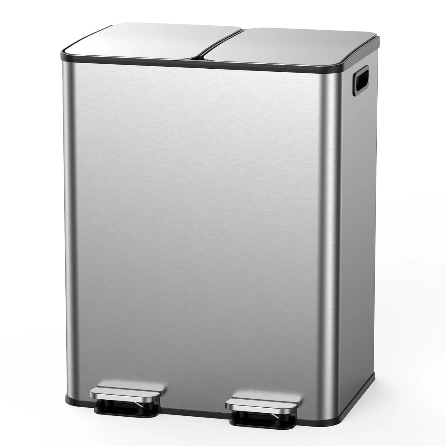 Cestino per rifiuti da cucina, 2 x 8 galloni (2 x 30 L) in acciaio inossidabile, combinazione bidone per rifiuti e riciclo con coperchio a chiusura ammortizzata, doppio, personalizzabile