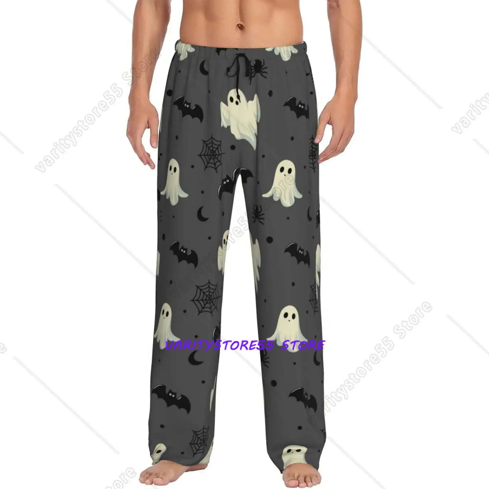 Halloween Ghost Bat Men'S Pajama Pants Soft Sleep Lounge Pants Bottoms With Pockets