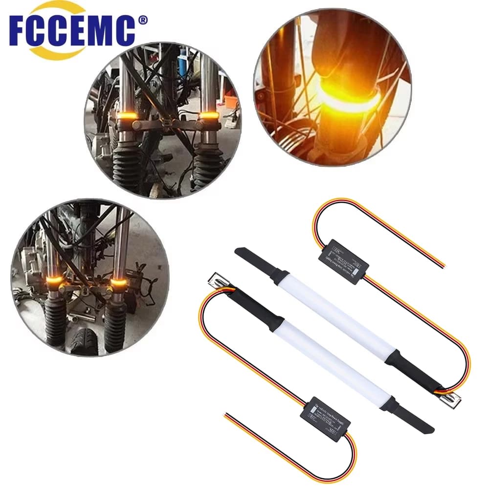 2 Pezzi Indicatori di Direzione LED per Moto, Luci DRL ad Anello per Forcella, Lampeggianti Ambra, Accessori Moto