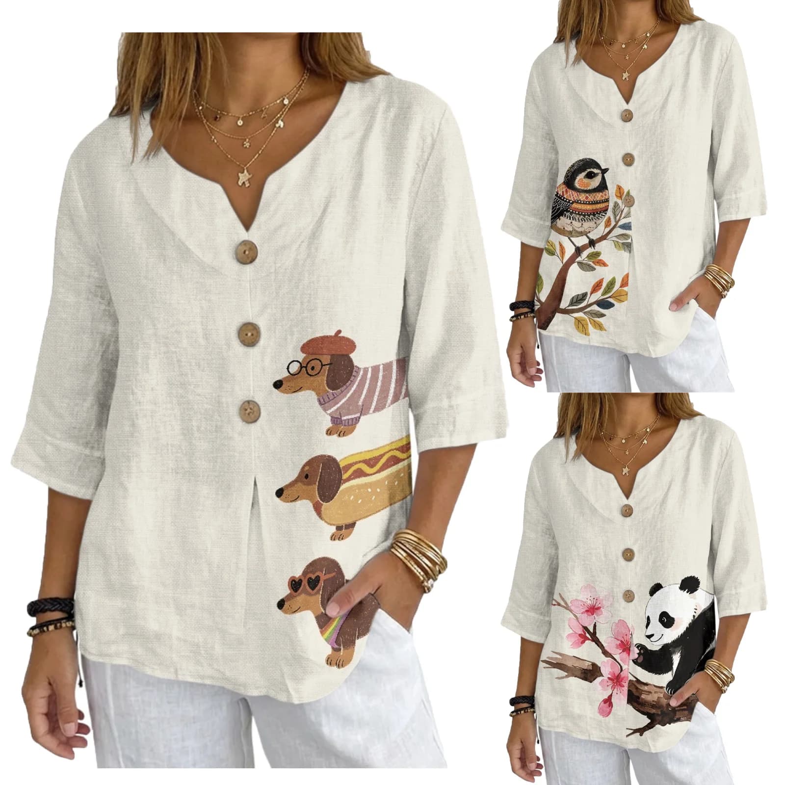 INSTANTARTS Camicia da donna in lino a maniche corte, morbida e confortevole, leggera e traspirante, per vacanze estive