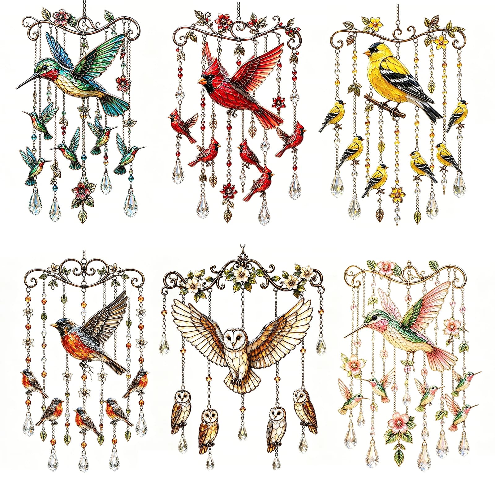 Graceful Bird Wind Chime with Crystal Pendants Colorful Bird Hanging Ornaments for Women Mothers Day Birthday Memorial Gifts