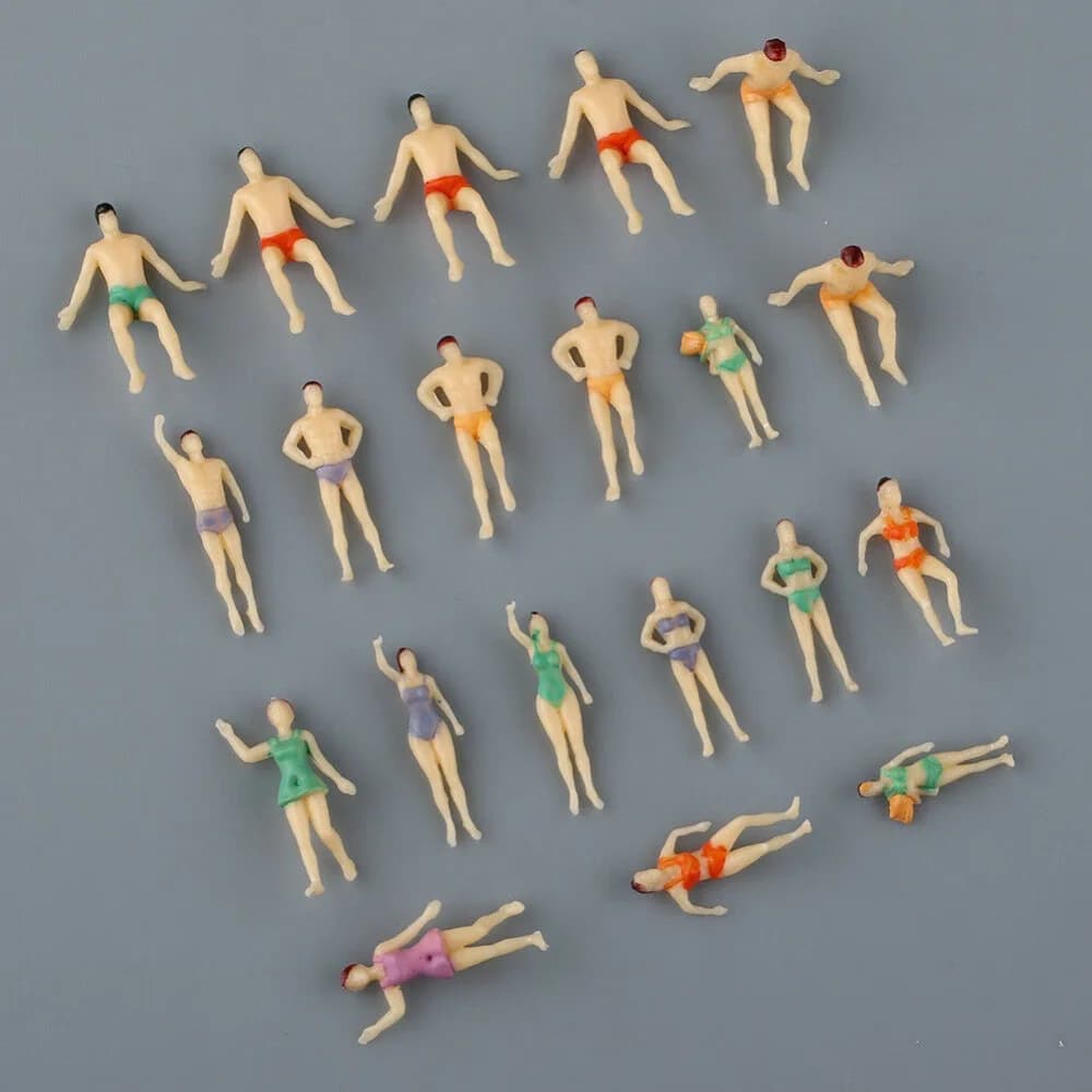 20 pz/pacco di plastica assortiti 1:75 modello dipinto spiaggia mare nuotatore nuoto persone figure modello treno Layout paesaggio giocattoli