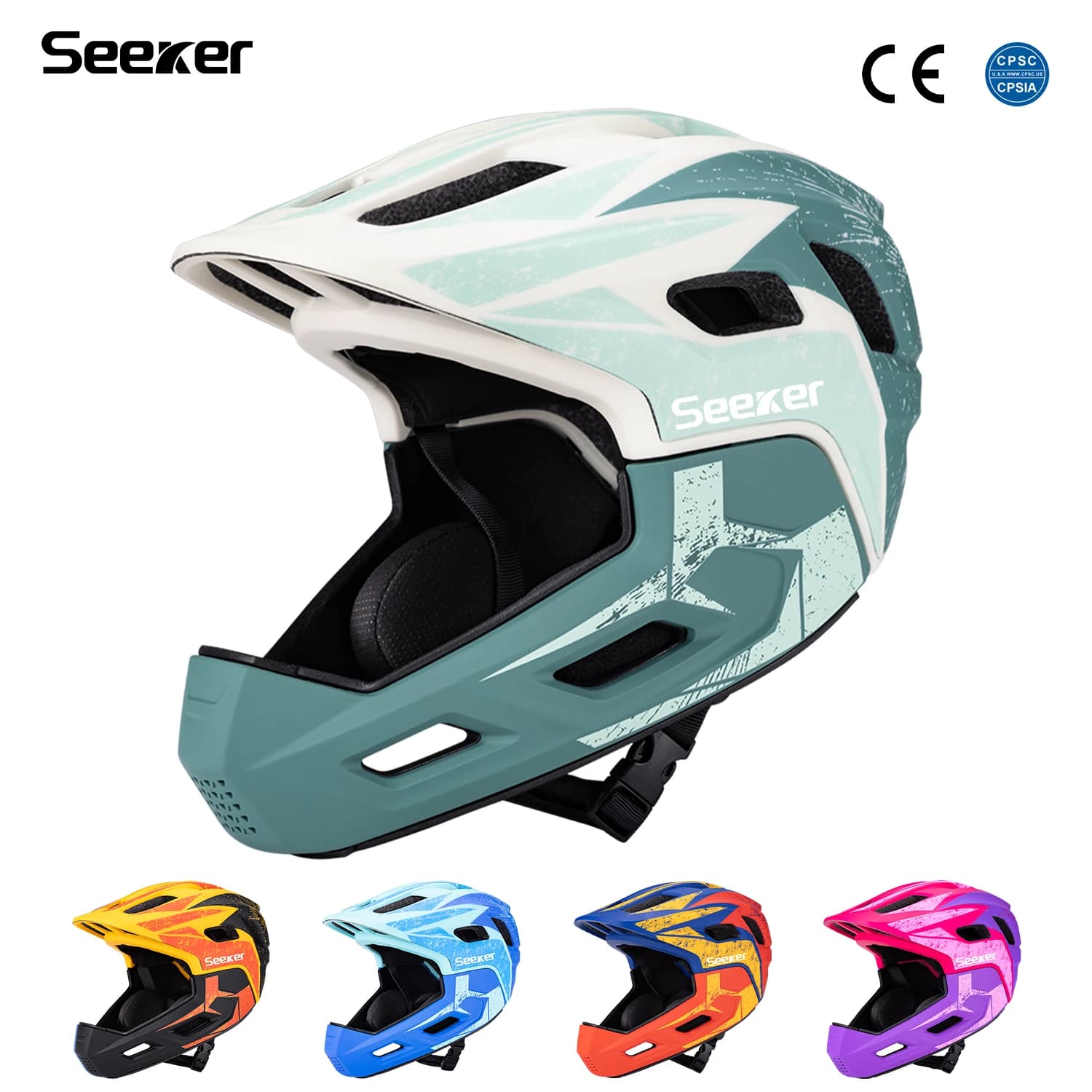 SEEKER Children's Bicycle Helmet Full-Face Removable Outdoor Cycling Sports Skateboard Roller Skating Off-Road Cycling Helmet