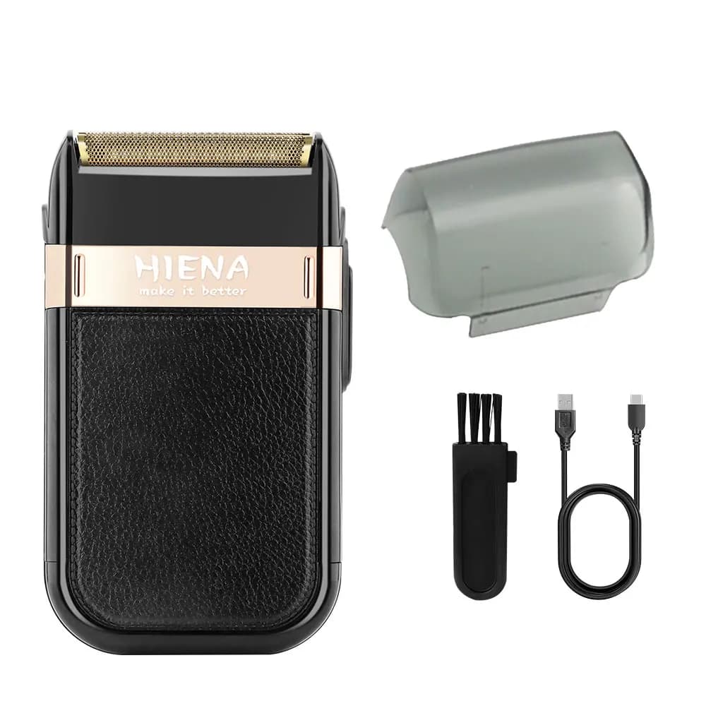 Rasoio Elettrico Portatile HIENA, Rasoio a Lamina Ricaricabile USB per Uomo, Regolabarba Senza Fili con Finitura Effetto Pelle per Viaggi e Uso Domestico
