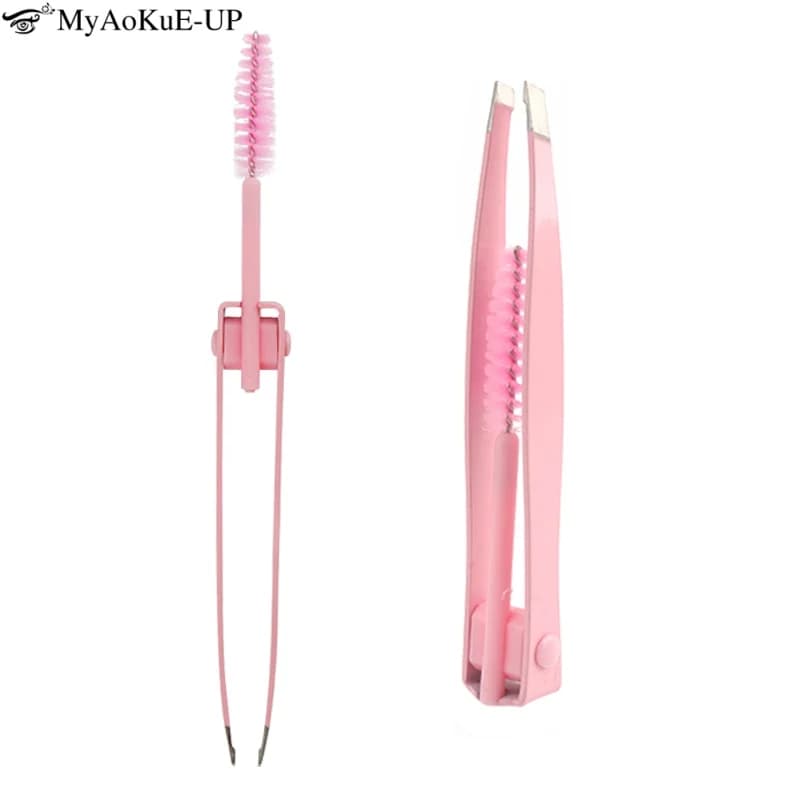 Clip per sopracciglia Pinzette per estensione ciglia 2 in 1 Clip per sopracciglia in acciaio inossidabile Pinze con pennello per trucco per sollevamento ciglia Strumento di bellezza