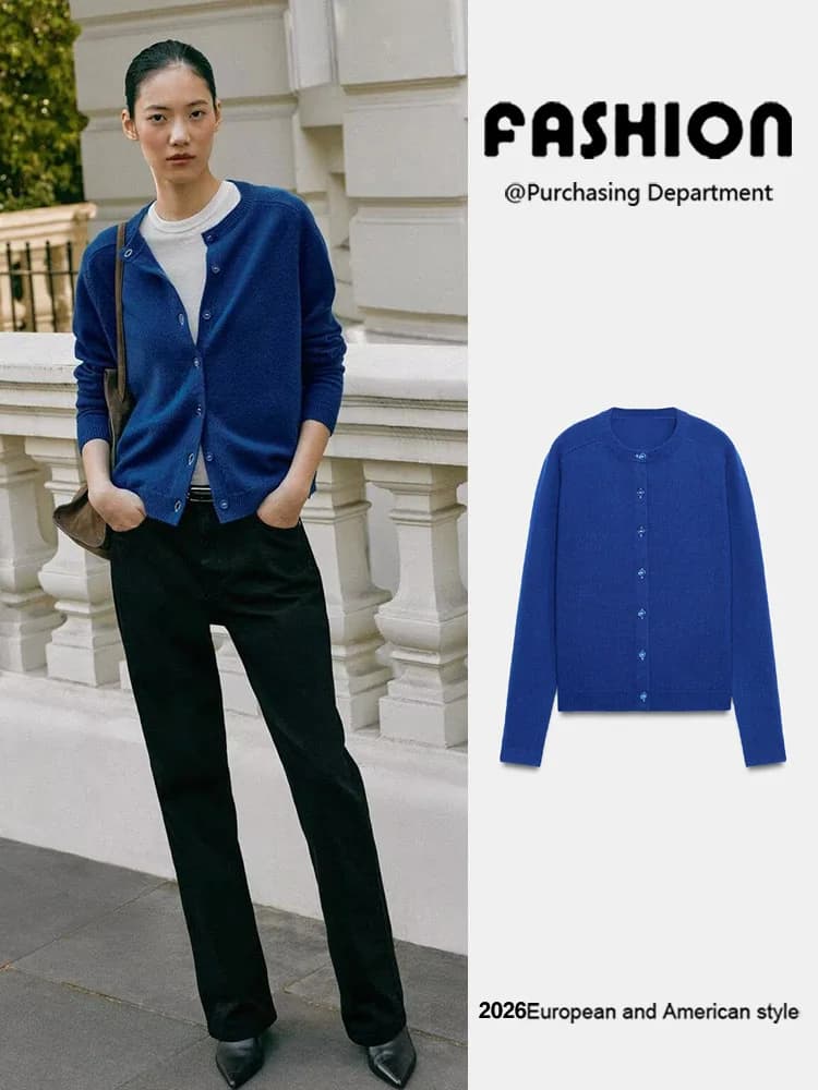 Fashionable ZA2026 Women's Knitted Long Sleeve round Neck Flat Needle Outerwear Autumn New Arrival Elegant Versatile Coat