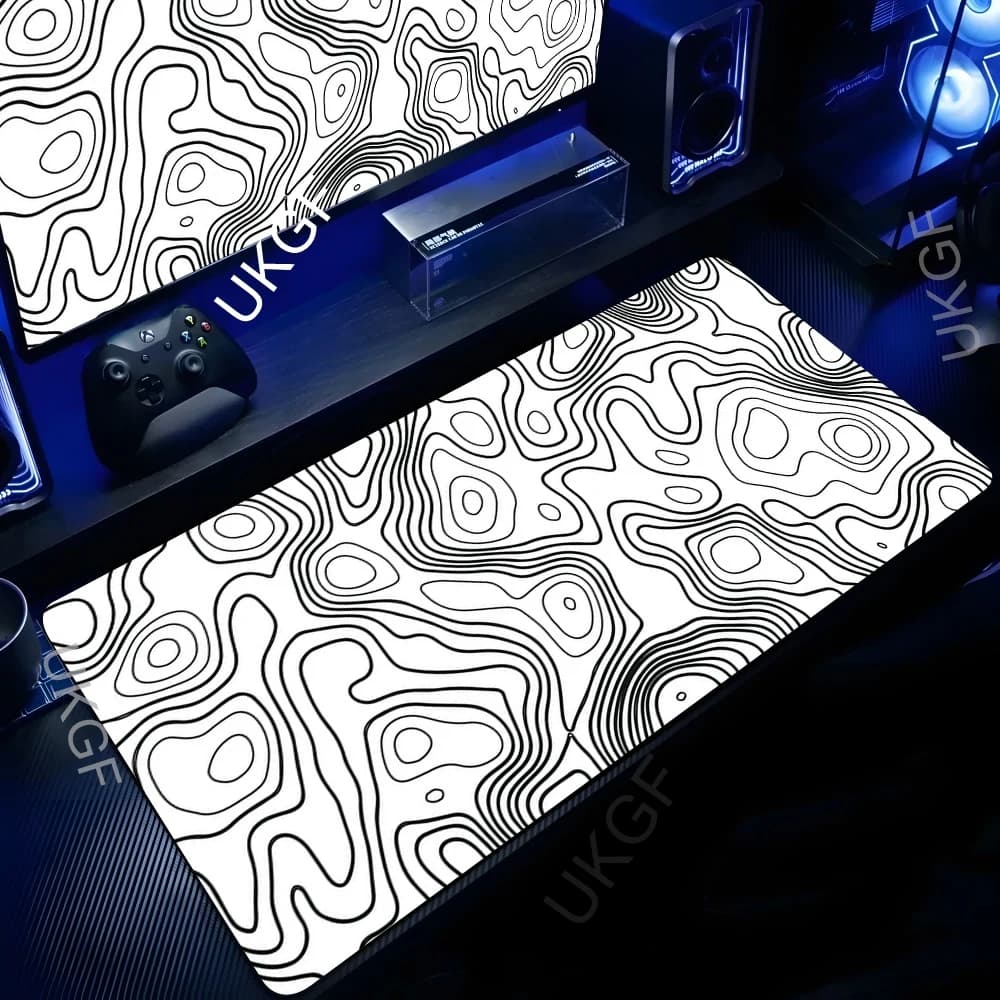 Tappetino per Mouse XXL Fluido, Grande Tappetino da Scrivania per Computer e Giochi, Bianco e Nero, Antiscivolo in Gomma, Tappetino HD per Tastiera e Mouse