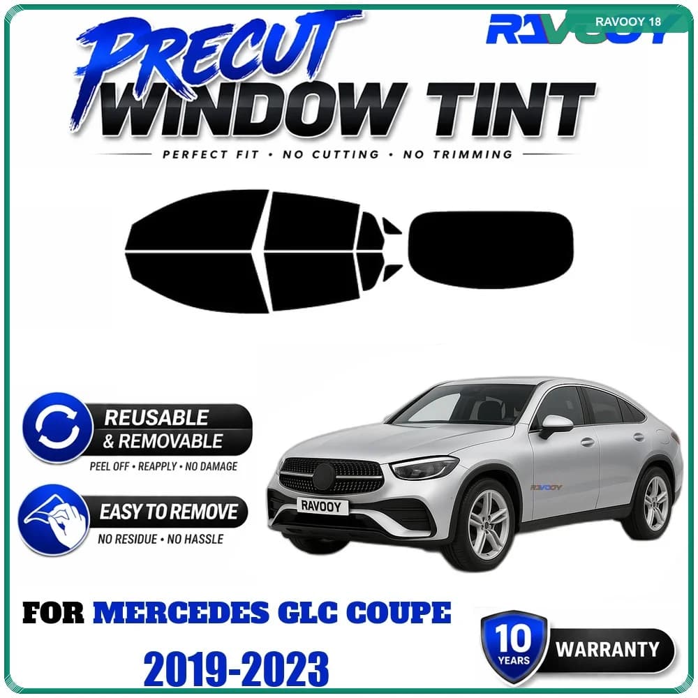 RAVOOY Precut Window Tint, Reusable Removable EPU Film, Custom Fit for Mercedes GLC Coupe 2019-2023, UV Heat Protection