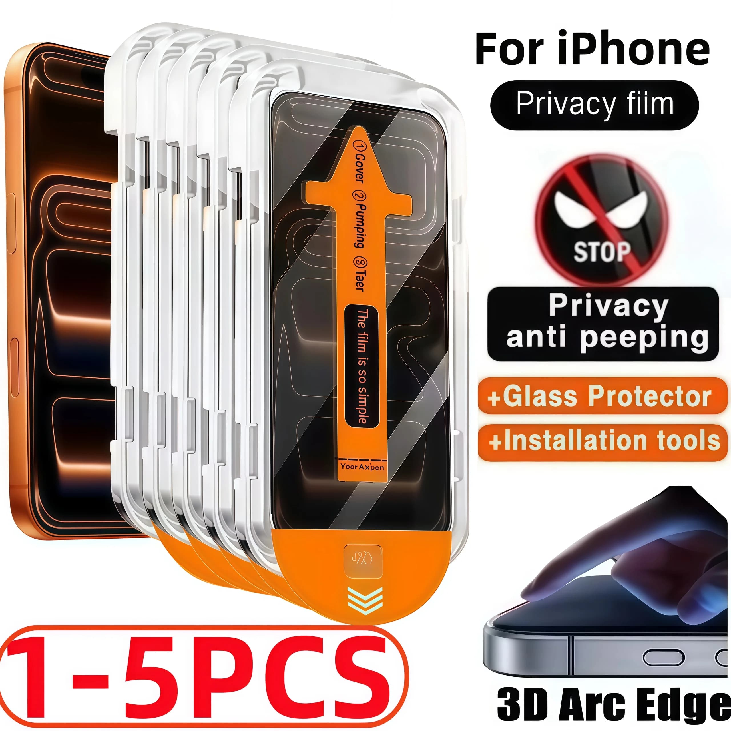 Hot-selling 1-5 pieces of easy-to-install anti-peeping tempered film for iPhone 17 16 15 14 13 12 11 Pro Max Mini Plus XR XS