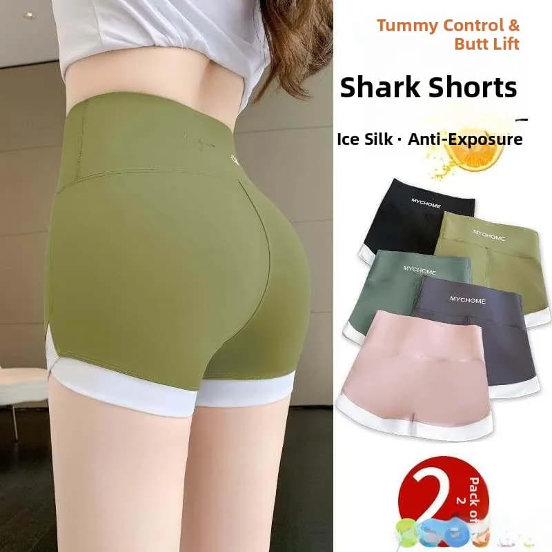 Women's Sharkskin Fabric Subtle Activity Yoga Shorts, Anti-Transparency Safety Shorts for Running, Fitness and Cycling, with Push-Up Control