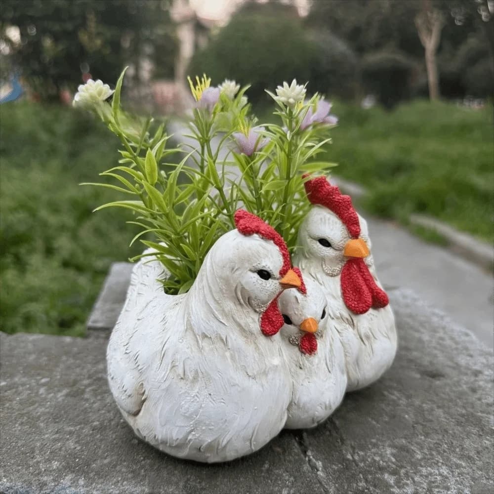 Home Decor Decoration Chicken Family Flowerpot Yard Ornaments Farmhouse Style Chicken Figurine Funny Resin Plant Pot Lawn