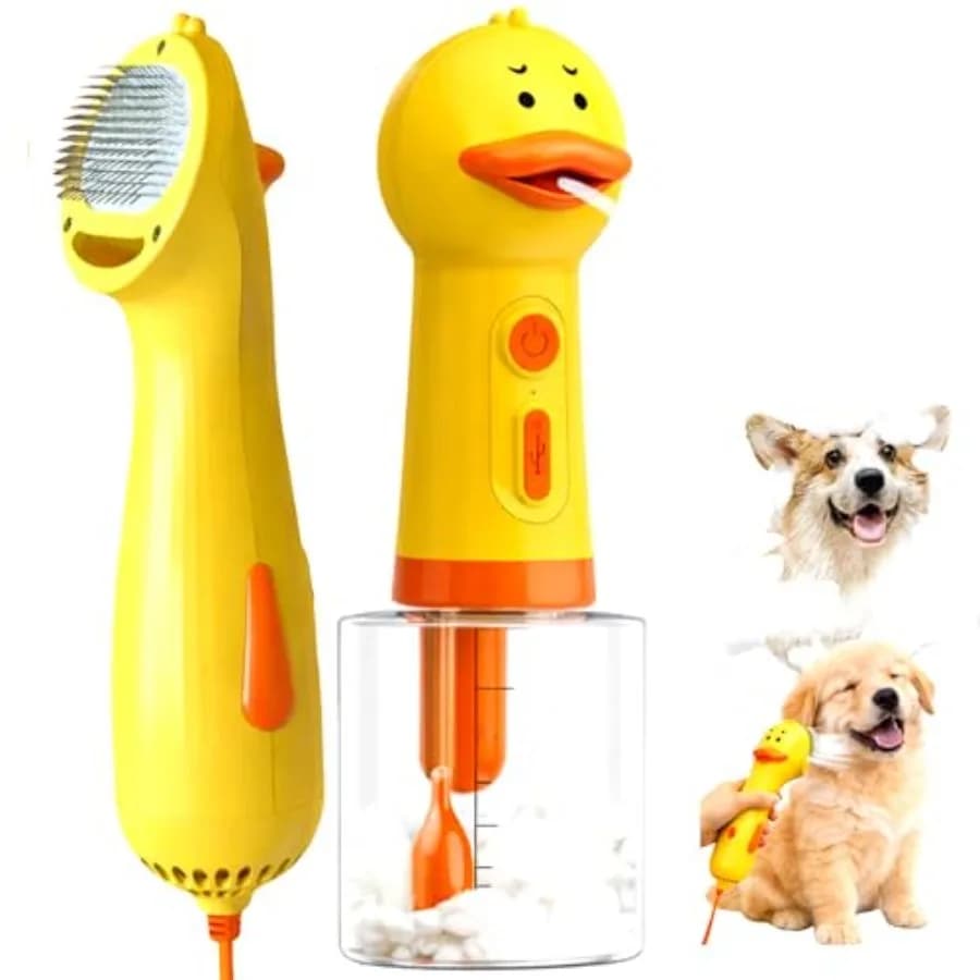 Kit Toelettatura Cani: Set Bagno e Asciugatura con Dispenser Elettrico Shampoo e Spruzzatore Schiuma + Asciugacapelli Silenzioso per Animali Domestici con Spazzola Ricaricabile Impermeabile