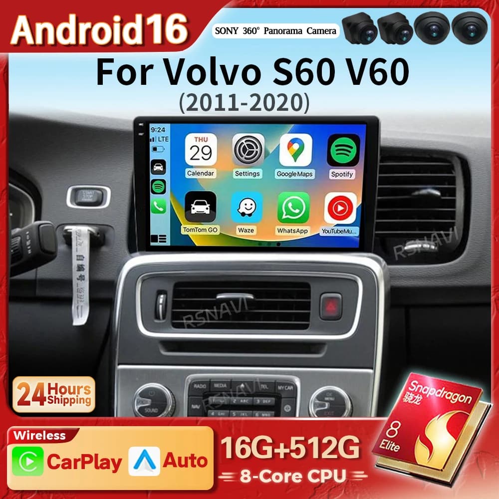 Android 16 Carplay Auto 2K Screen Multimedia Player For Volvo S60 V60 2011 - 2020 Car Radio 2Din Autoradio DSP Stereo Qualcomm