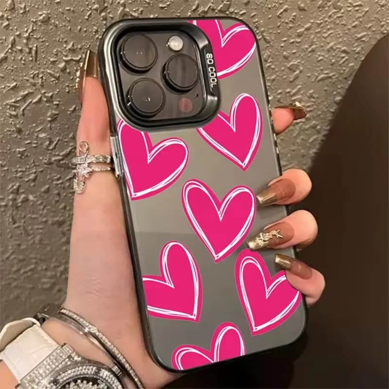 Custodia per telefono IMD di lusso con cuore elettroplaccato argento per iPhone 17 16 15 14 13 12 11 Pro Xs Max Mini 8 7 Plus Air 16e 17e
