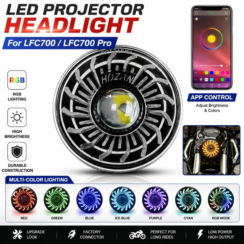 LED Projector Headlight RGB APP Control Motorcycle Headlamp Upgrade Assembly For LFC700 LFC700 Pro