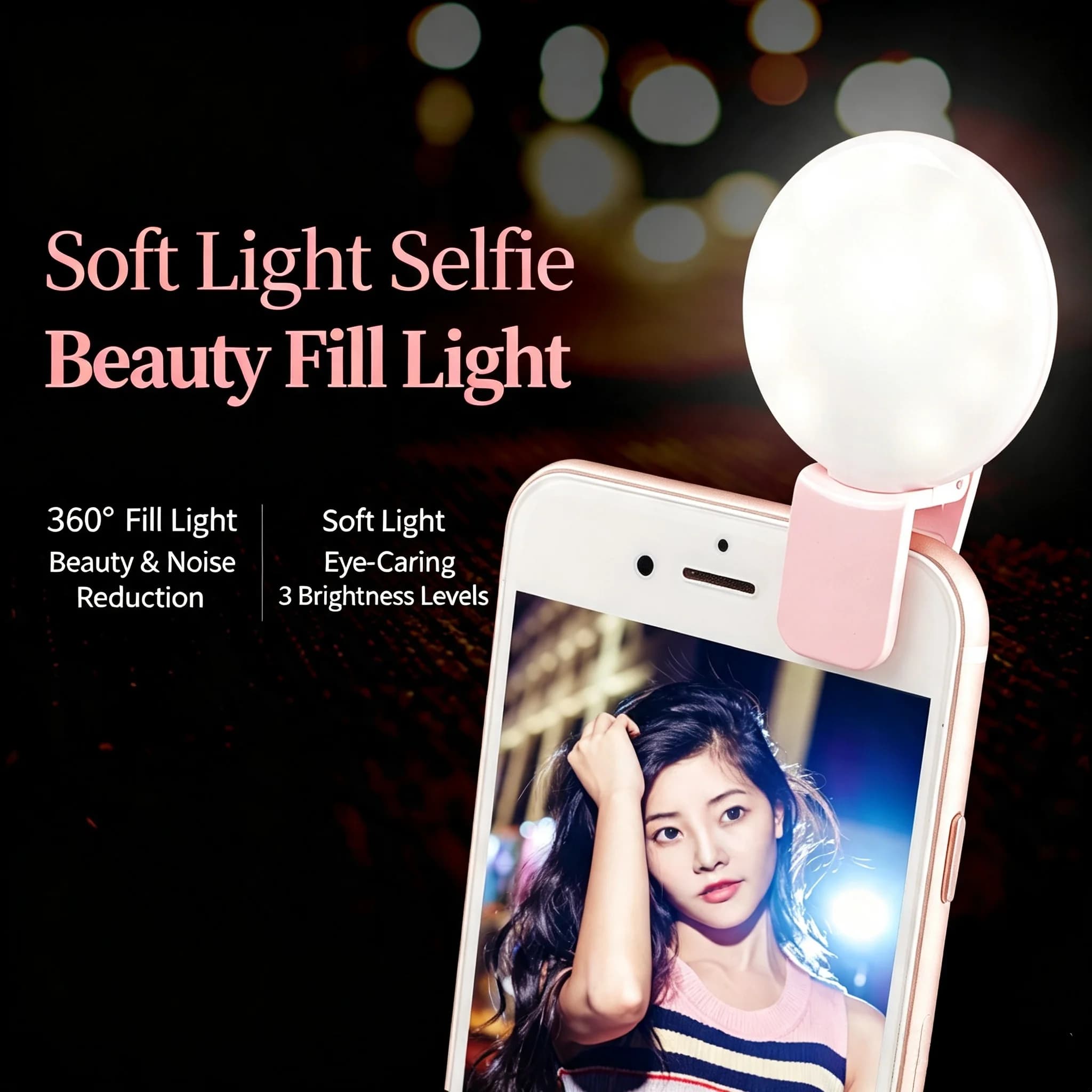 Mini Q Round Selfie Fill Light Portable LED Beauty Light for Live Streaming Rechargeable Phone Photography Video