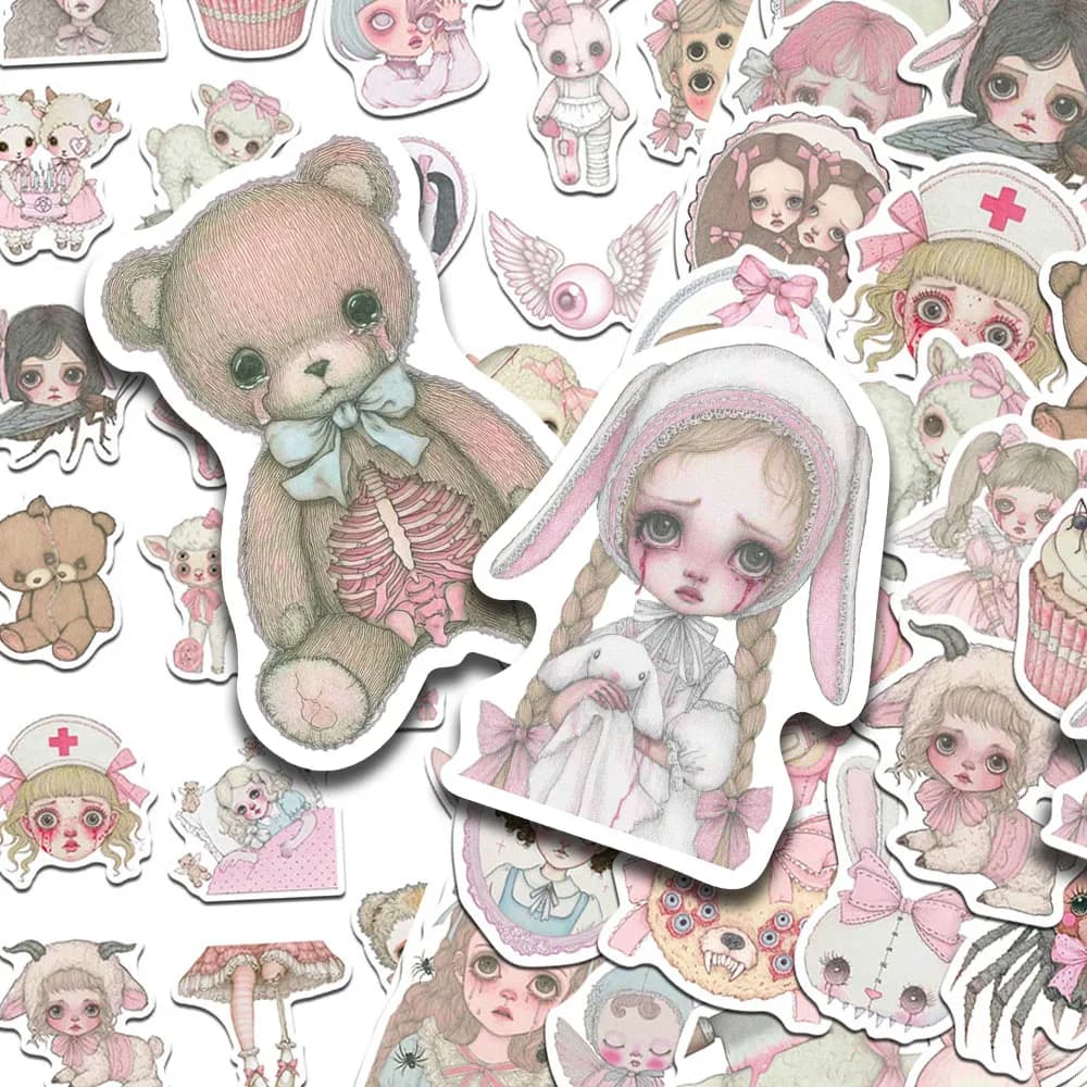 50 pezzi di cartoni animati rosa ragazza raccapricciante adesivi decalcomanie per laptop notebook skateboard valigia casco adesivi estetici graffiti fai da te