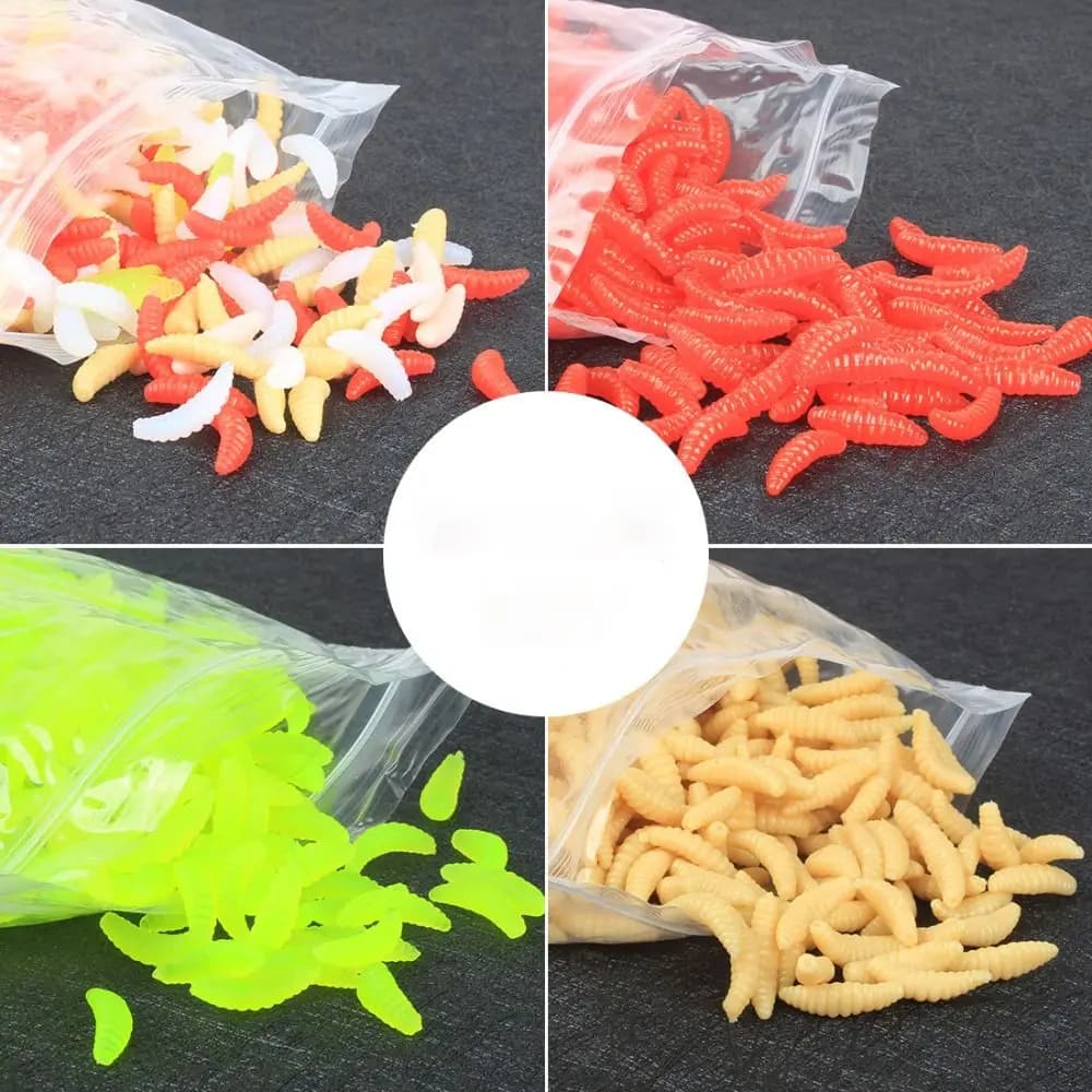 50PCS 2.1cm 0.5g Soft Fishing Lures Artificial Design Silicone Material Breadworm Lure Soft Texture Silicone Baits Lure Fishing