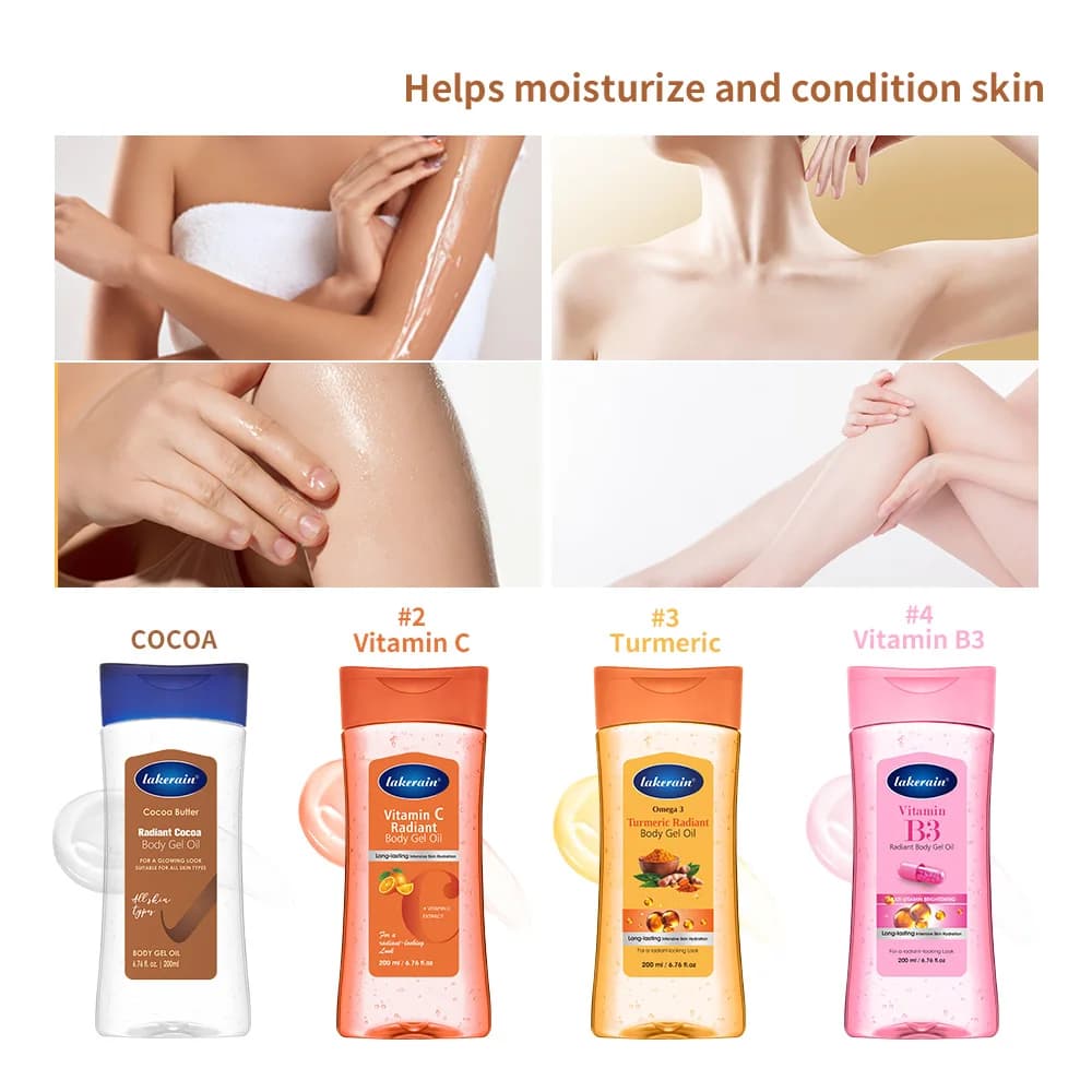 Olio Gel Corpo Illuminante alla Vitamina C e Curcuma, Idratante e Ammorbidente per Pelle Secca, Trattamento Nutriente e Idratante, Lozione Olio per la Cura del Corpo