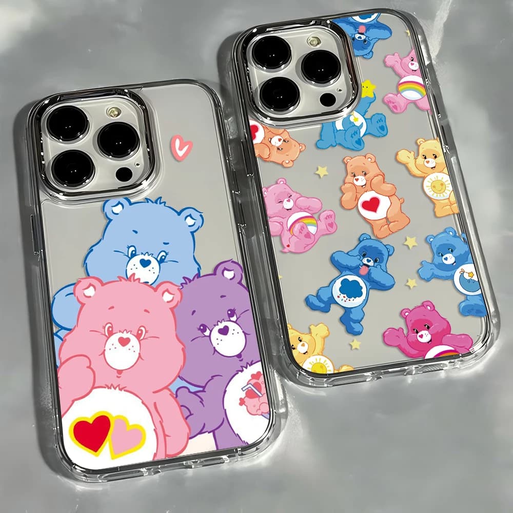 Custodia per telefono adorabile del fumetto per iPhone 17 16e 16 15 14 13 12 11 mini Pro Max X 8 7 Air Plus Cover morbida trasparente c-cares b-bear