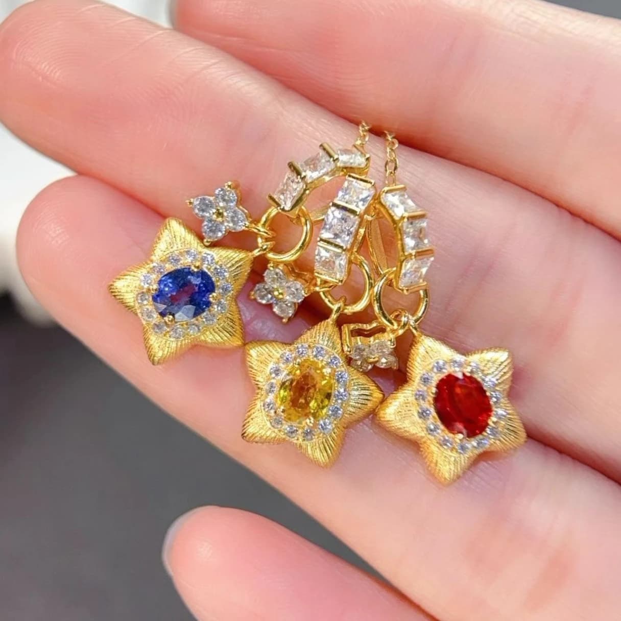 Certified Natural Sapphire 925 Silver Star Necklace Pendant Micro Pave Zircon Lucky Clover Dainty Stackable Sapphire Jewelry