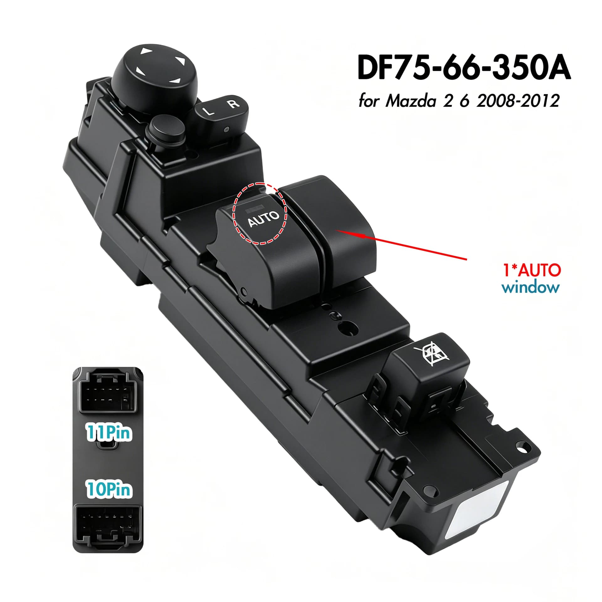 DF75-66-350A For Mazda 2 6 2008-2012,Front Left Driver Side Electric Power Window Switch Glass Lifter Control Button Regulator
