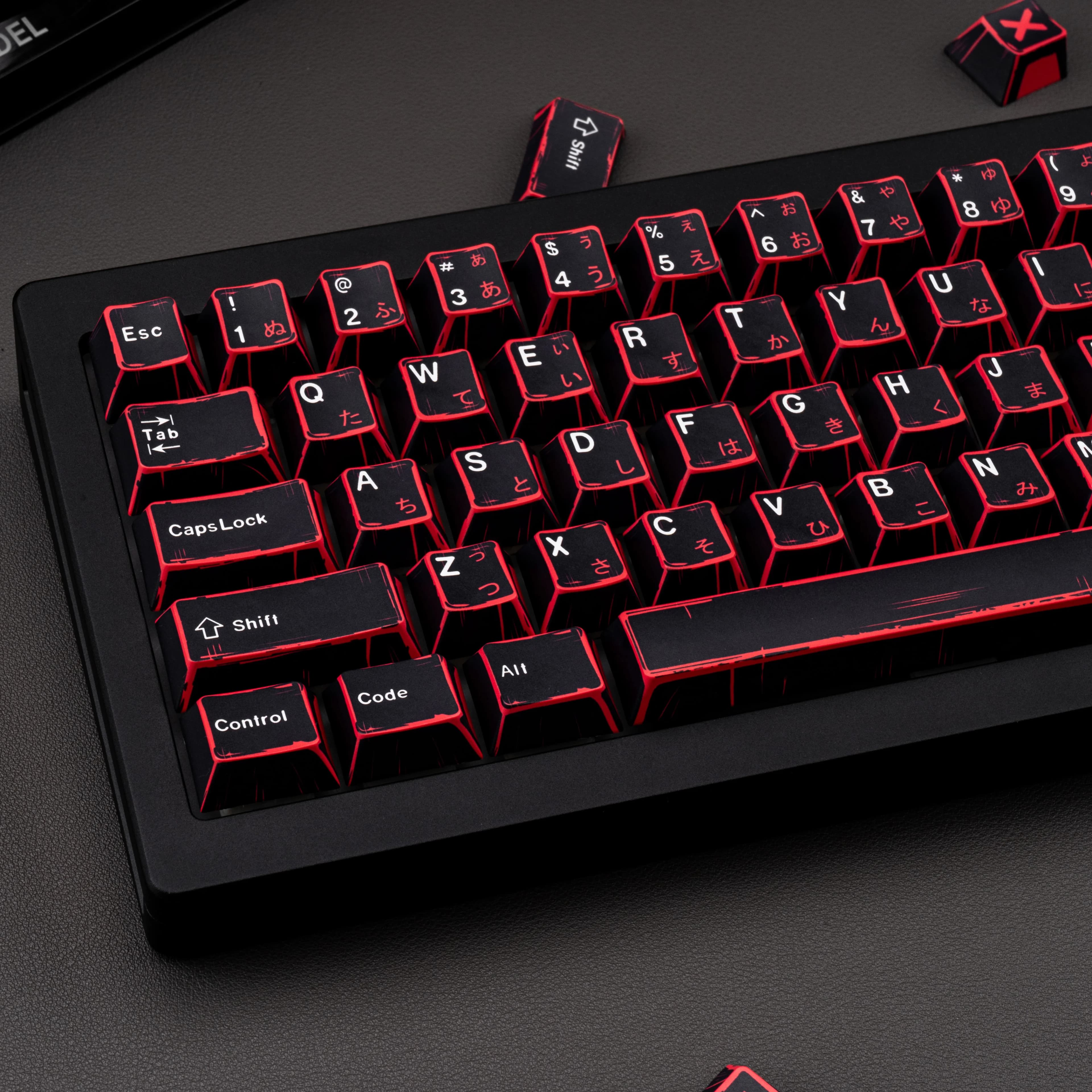 MAIMOOO Minimalista Nero Rosso Manga giapponese Copritasti Cherry Profilo PBT Personalizzato Stile fumetto Keycap per Wooting Tastiera meccanica