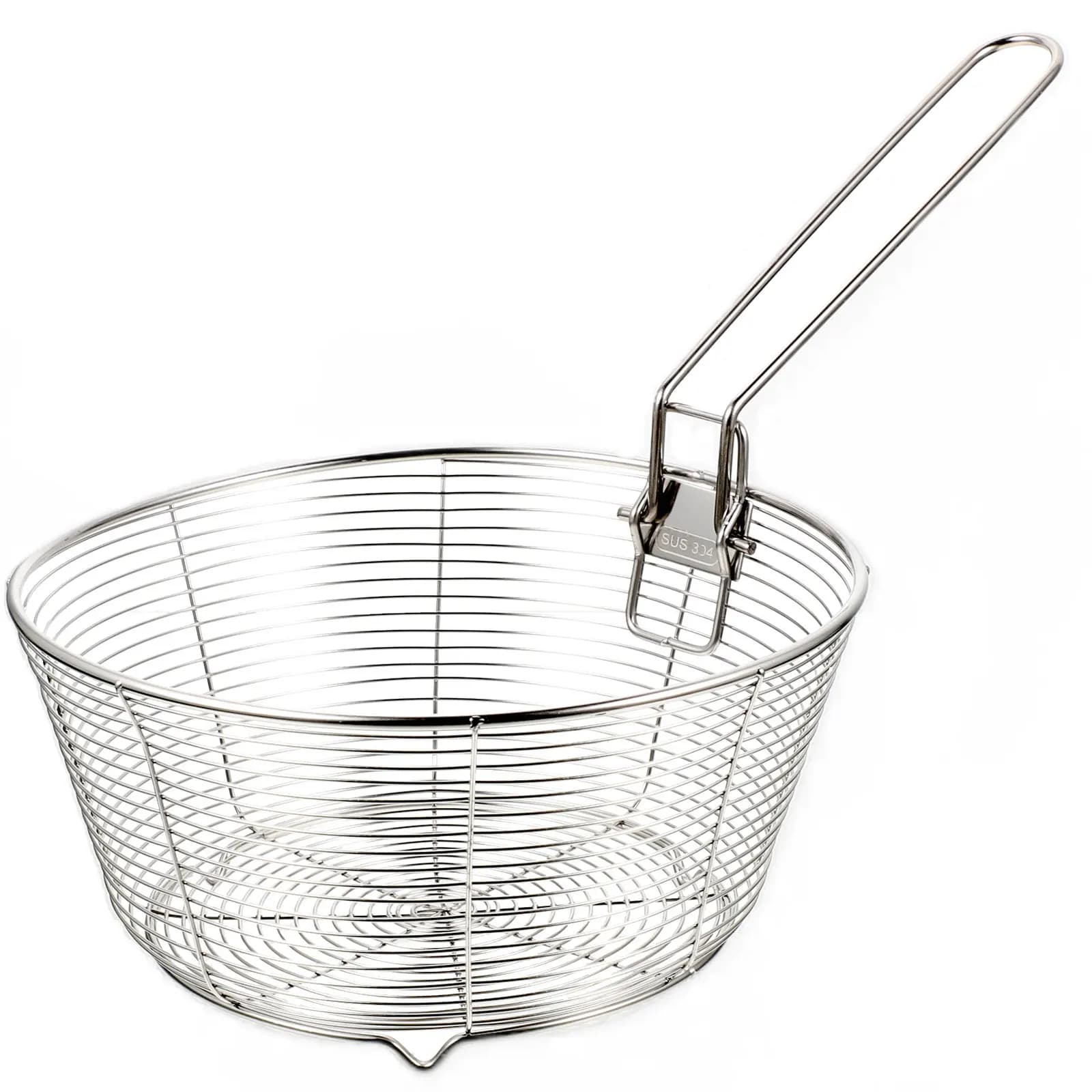 Cestello per Frittura in Metallo Riutilizzabile con Manico Lungo, Contenitore a Rete in Acciaio Inox per Patatine, Pollo, Verdure e Snack