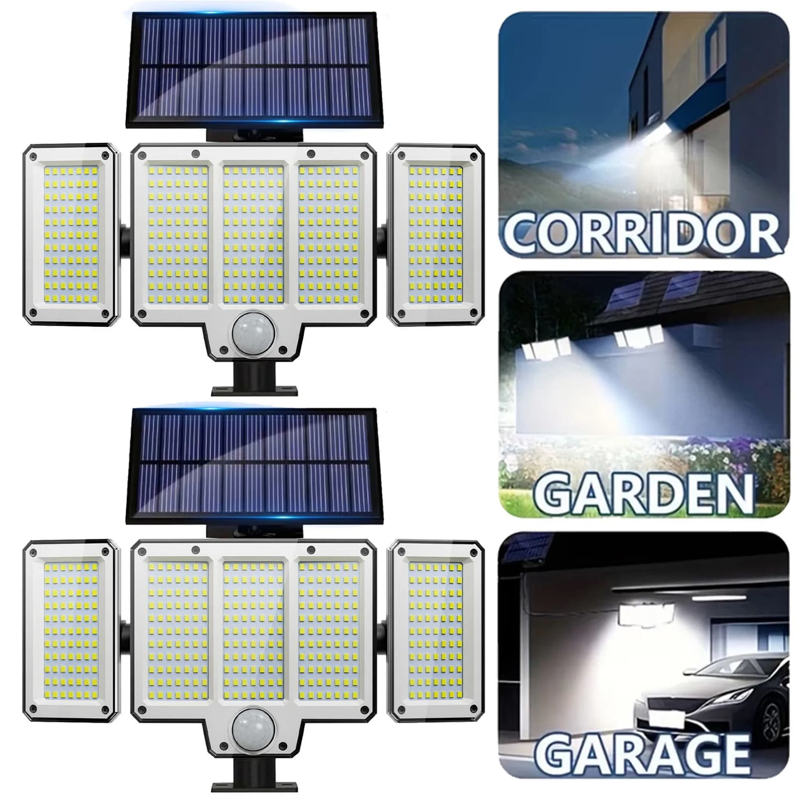 2 Luci Solari da Esterno con Sensore di Movimento, Lampada a LED 323 con Alimentazione Solare, 3 Modalità di Illuminazione, Impermeabile IP65 per Giardino