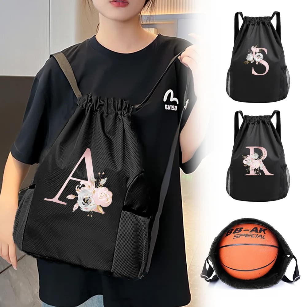 Borsa nera con coulisse, zaino da palestra, borsa da nuoto in tessuto Oxford impermeabile, borsa con separazione per oggetti asciutti e bagnati