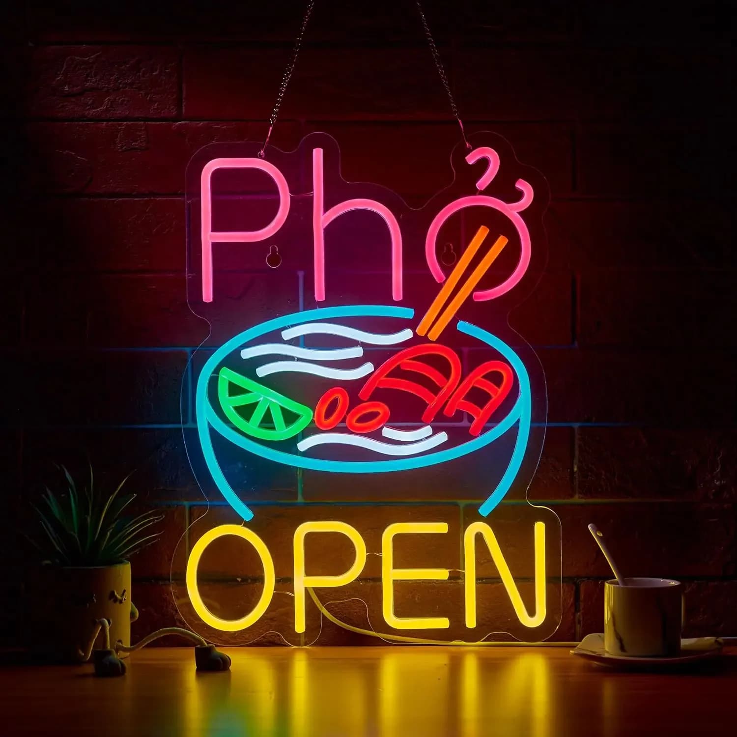 Insegna al Neon LED 'Pho Open' USB Dimmerabile, Luce al Neon per Ristoranti, Negozi di Noodle, Cucine, Feste, Regalo, Decorazione Murale