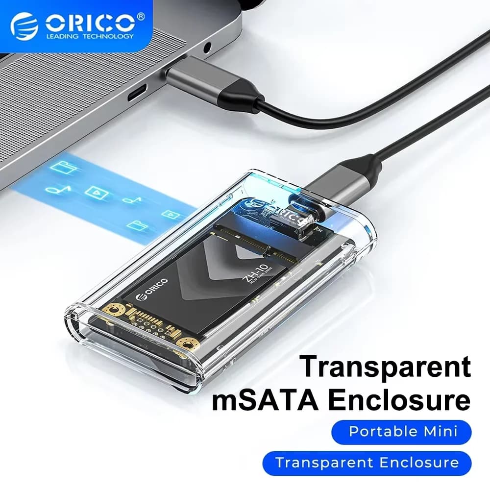 ORICO mSATA SSD Enclosure to USB C 3.2 Gen1 SSD Case Adapter 5Gbps Adattatore esterno trasparente per mSATA NGFF SSD box pc laptop