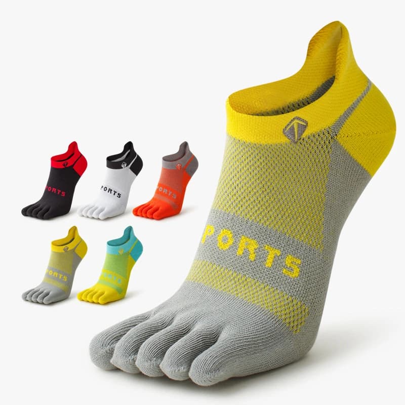 1 paio di calzini da barca Coolmax Toe da uomo in cotone traspirante colori caramelle calzini sportivi da ciclismo a cinque dita traspiranti ad asciugatura rapida