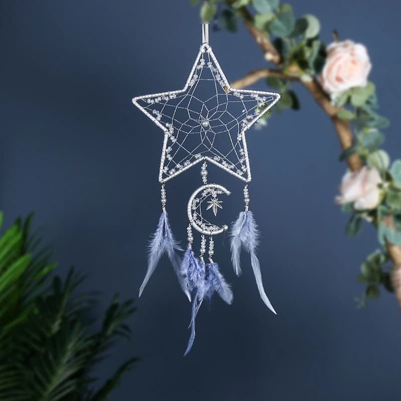 Sliver Star Feathers Dream Catcher Bedroom Decor Wind Chimes Window Hangings Handmade Ornaments Wall Pendants For Girls Giftls