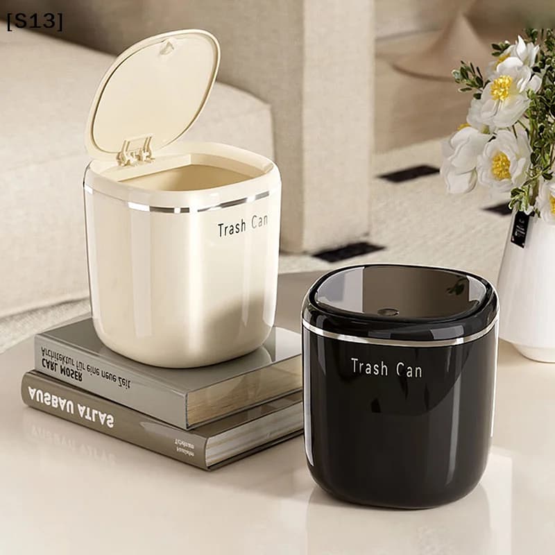 Mini Press Trash Can Desktop Garbage Basket Home Table Plastic Waste Bins Office Supplies Dustbins Sundries Box[S13]