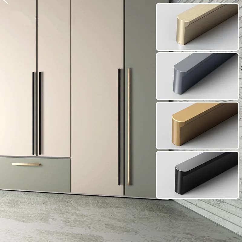 Rounded handle for 80-600 mm wardrobe door, light luxury gold aluminum alloy drawer handle, cabinet door handle, closet handle