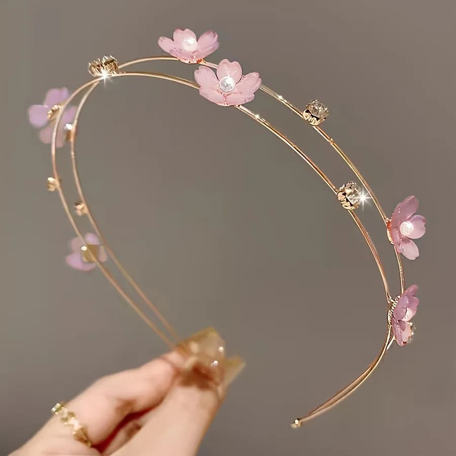 1pc Women's Double-layer Thin Flower Rhinestone Alloy Hair Ring Forest Style Fairy Style Hair Clip Simple and Elegant New Style